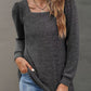 Full Size Heathered Square Neck Long Sleeve T-Shirt