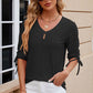 Eyelet Drawstring V-Neck Half Sleeve T-Shirt