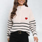 Striped Zip-Up Long Sleeve Ribbed Sweater