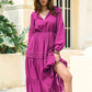 Amelia Tie Neck Long Sleeve Midi Tiered Dress