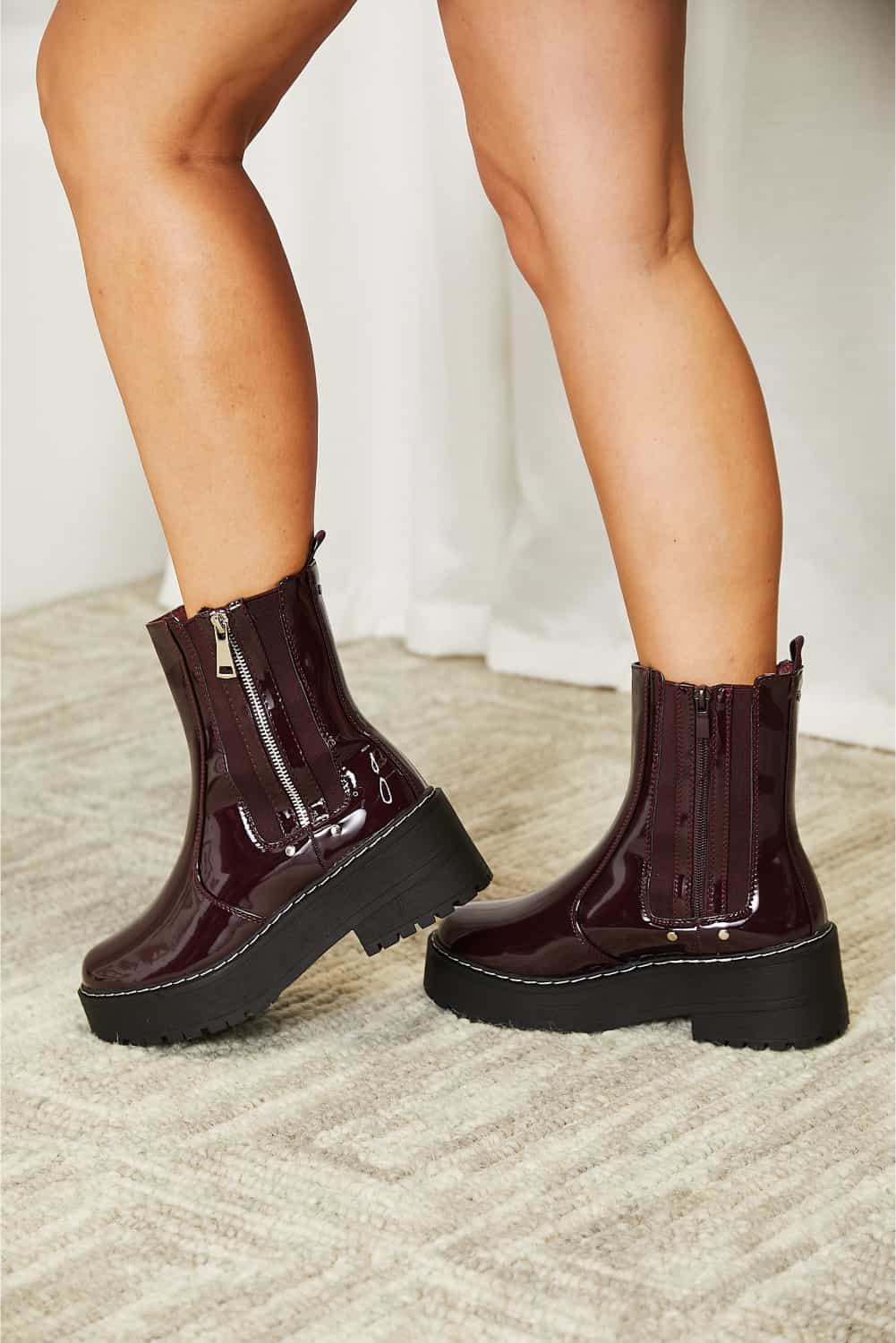 Forever Link Side Zip Wine Platform Boots