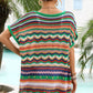 Women's Rainbow Stripe Scalloped V-Neck Cover-Up Dress