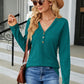 Full Size Cable-Knit Long Sleeve V-Neck T-Shirt