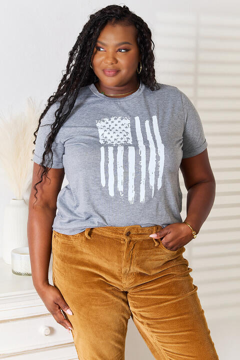 Simply Love US Flag Graphic Cuffed Sleeve T-Shirt *