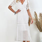 Women's Full Size Swiss Dot V-Neck Short Sleeve Midi Dress