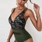 Women's Full size Camouflage Spliced Mesh One-Piece Swimsuit