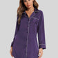 Full Size Button Up Lapel Collar Night Dress with Pocket