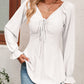 Malibu Dreams Beauteous Full Size Tie Front V-Neck Puff Sleeve Blouse