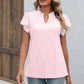 Full Size Eyelet Notched Neck Flutter Sleeve Top
