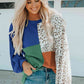 Full Size Color Block Leopard Round Neck Sweatshirt