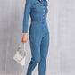 Snap Down Denim Jumpsuit with Pockets