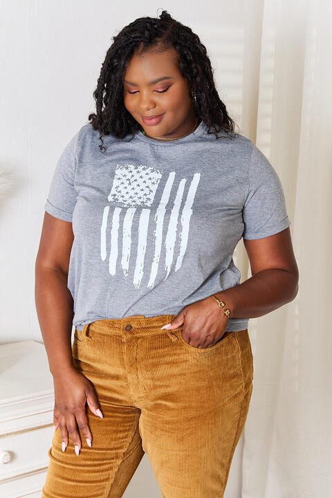 Simply Love US Flag Graphic Cuffed Sleeve T-Shirt *