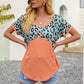 SOSPRING Leopard Waffle-Knit Short Sleeve Top