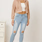 Joelynn Waffle-Knit Drawstring Zip Up Hoodie