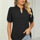 Full Size Notched Neck Puff Sleeve T-Shirt