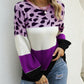 Color Block Round Neck Lantern Sleeve Sweater