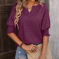 Heathered Notched Lantern Sleeve Blouse