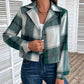 Green Plaid Collared Neck Button Up Long Sleeve Jacket