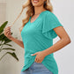 Smocked Round Neck Flutter Sleeve T-Shirt