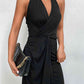 Asymmetrical Ribbed Ruched Halter Neck Dress