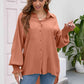 High-Low Collared Neck Lantern Sleeve Shirt