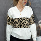 Chicie Leopard Drop Shoulder V-Neck Knit Top