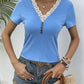 LAQUITETA Lace Trim V-Neck Short Sleeve Blouse