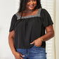 Double Take Black Contrast Square Neck Puff Sleeve Blouse