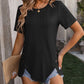 Decorative Button Round Neck Short Sleeve Blouse