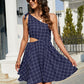 Women's Grid One-Shoulder Tied Cutout Dress