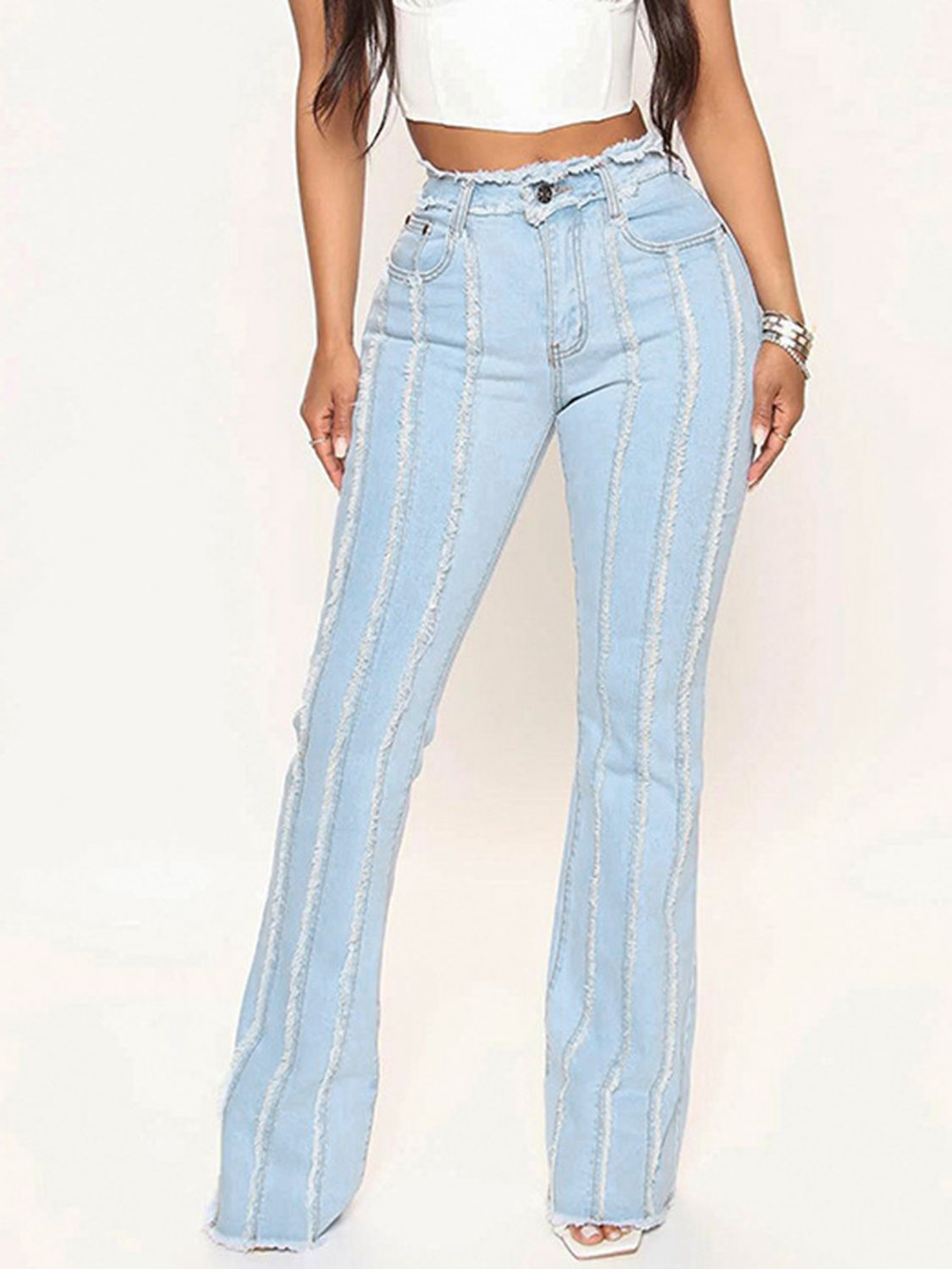 HeyGorgeous Striped Raw Hem Jeans