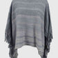 One Size Striped Boat Neck Poncho with Fringes