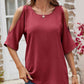 Textured Round Neck Split Sleeve Top