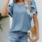 Malibu Dreams Pom-Pom Trim Flutter Sleeve Round Neck Tee