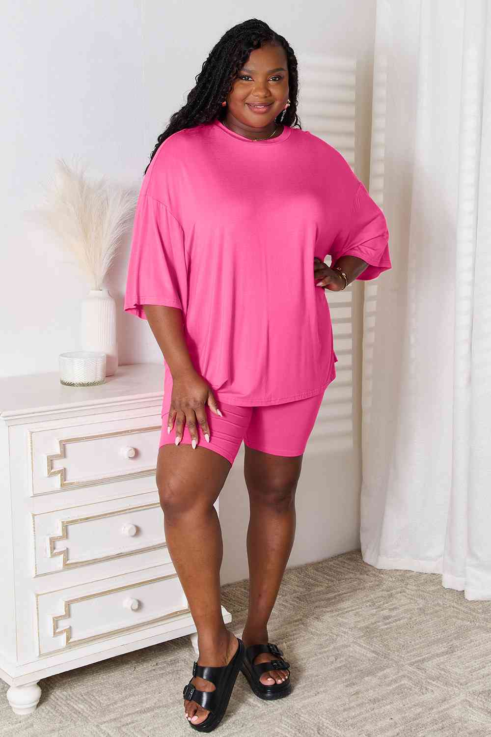 Basic Bae Full Size Soft Rayon Three-Quarter Sleeve Top and Shorts Set *