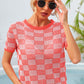 Women's Checkered Short Sleeve Knit Top