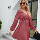 SO YOU Full Size Frill Trim V-Neck Long Sleeve Dress
