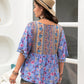Plus Size Printed V-Neck Half Sleeve Blouse