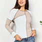 Double Take Khaki Color Block Exposed Seam Top