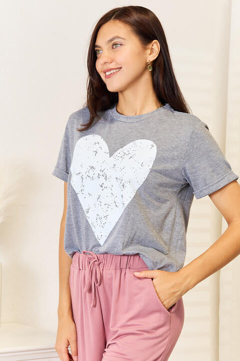 Simply Love Heart Graphic Cuffed Short Sleeve T-Shirt *