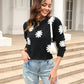 Malibu Dreams Flower Pattern Round Neck Short Sleeve Pullover Sweater