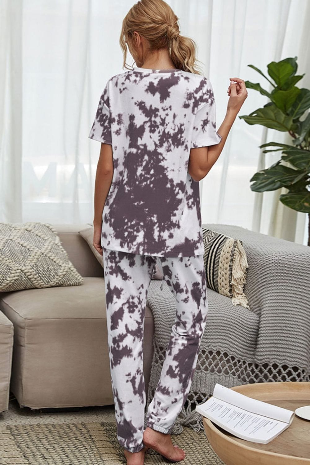 Full Size Tie-Dye Tee and Drawstring Waist Joggers Lounge Set