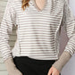 Pretty White Exposed Seam Striped Notched Blouse