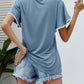 Malibu Dreams Pom-Pom Trim Flutter Sleeve Round Neck Tee