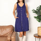 Double Take Navy Blue Full Size Button Front Empire Waist Sleeveless Slit Magic Dress