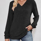 V-Neck Ribbed Long Sleeve Top