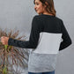 Color Block Round Neck Long Sleeve T-Shirt