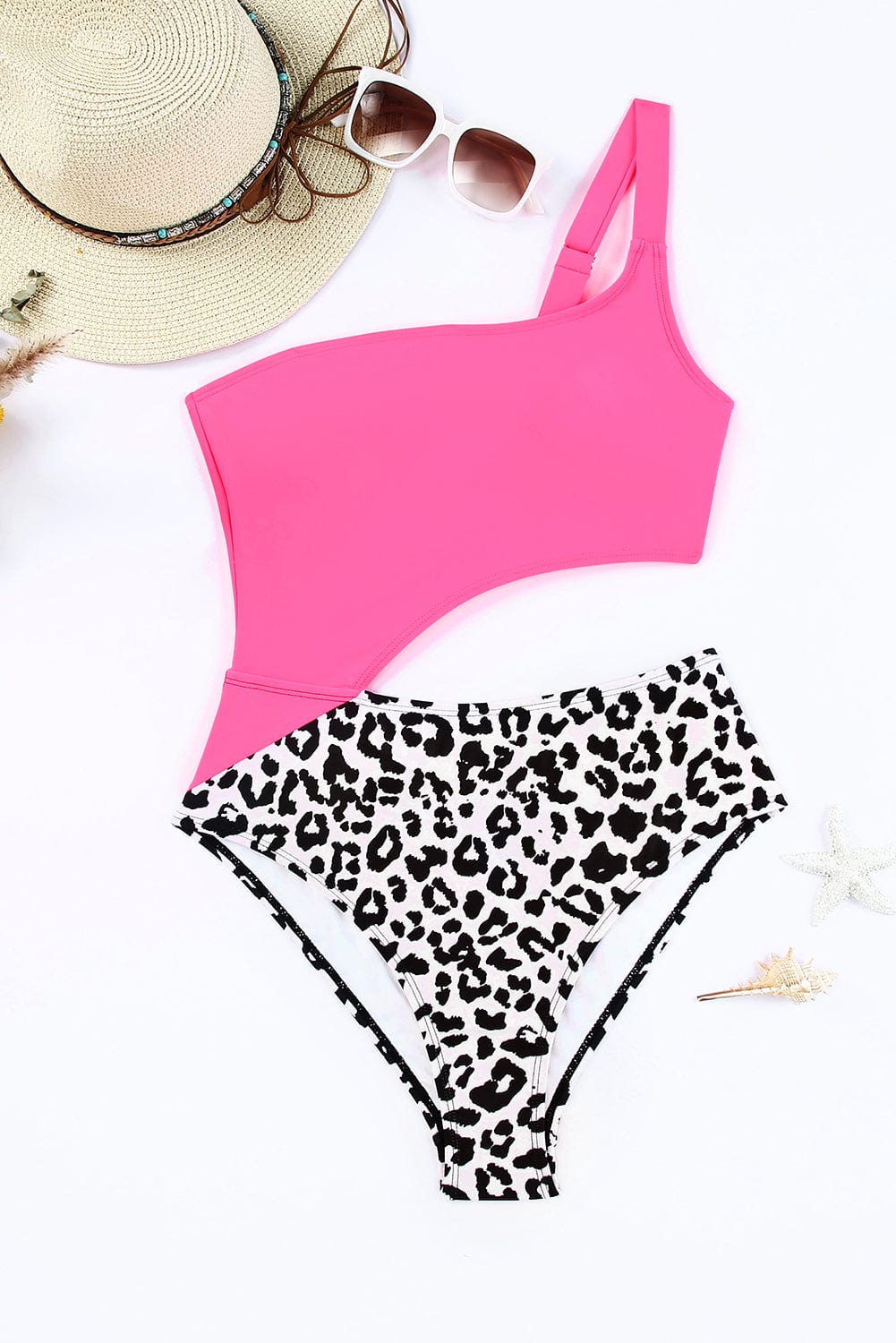 Malibu Dreams LUNA CLOE' Leopard Cutout One-Shoulder One-Piece Swimsuit