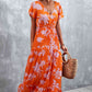 Full Size Floral Buttoned Drawstring Waist Tiered Dress