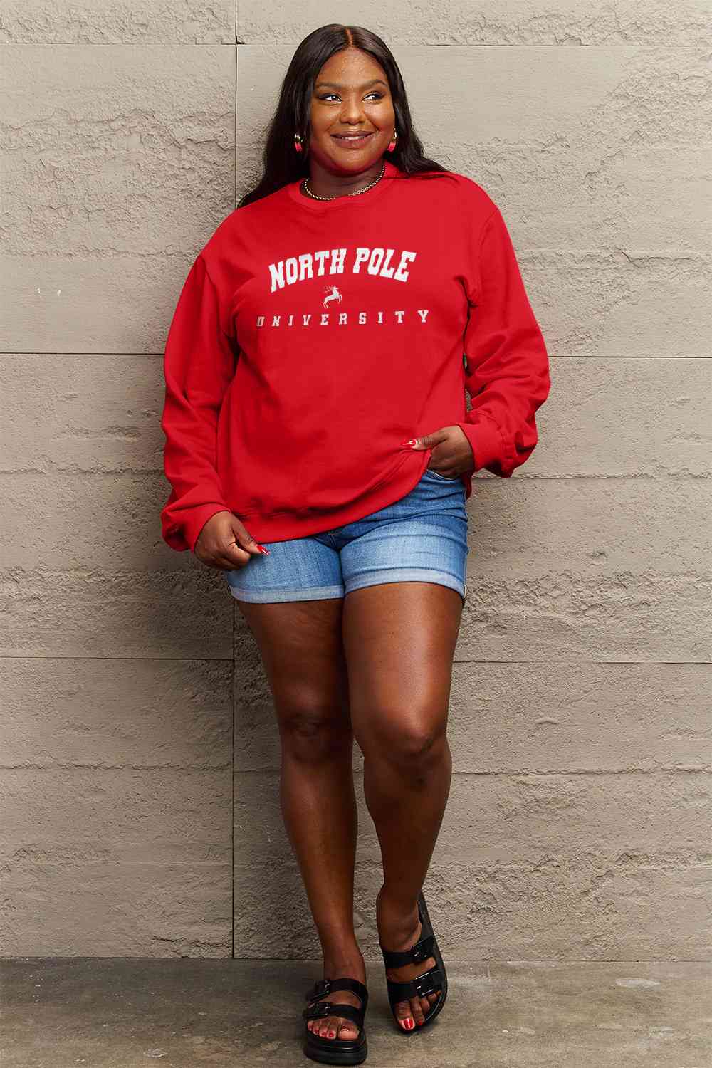 Simply Love Christmas Themed Full Size NORTH POLE UNIVERSITY Graphic Sweatshirt